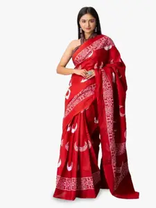 JALTHER Ethnic Motifs Block Print Pure Cotton Saree