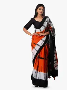 JALTHER Tie and Dye Block Print Pure Cotton Saree