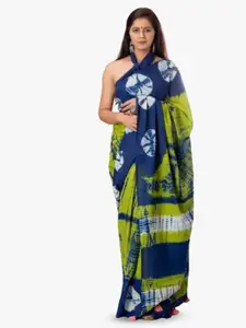 JALTHER Tie and Dye Pure Cotton Block Print Saree