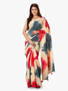 JALTHER Tie and Dye Block Print Pure Cotton Saree