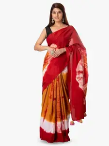 JALTHER Tie and Dye Pure Cotton Block Print Saree