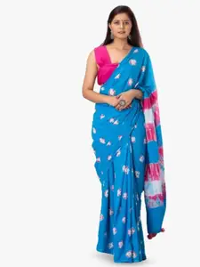 JALTHER Floral Block Print Pure Cotton Saree