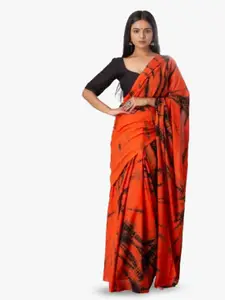 JALTHER Tie and Dye Block Print Pure Cotton Saree