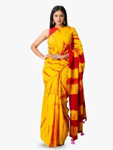 JALTHER Tie and Dye Block Print Pure Cotton Saree