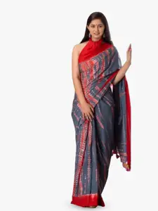 JALTHER Tie and Dye Dyed Pure Cotton Block Print Saree