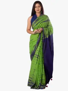 JALTHER Green & Black Tie and Dye Pure Cotton Block Print Saree