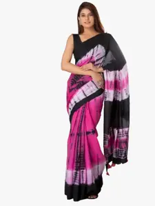 JALTHER Purple & Black Ombre Pure Cotton Block Print Saree