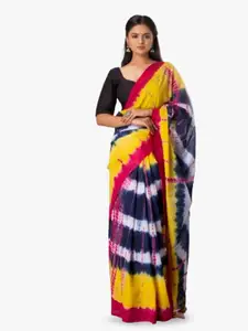 JALTHER Tie and Dye Block Print Pure Cotton Saree