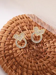 VAGHBHATT Gold-Plated Stone Studded Heart Studs Earrings