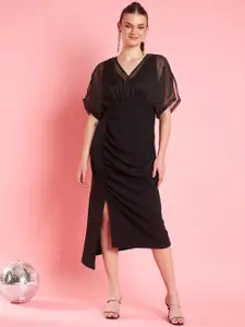 Antheaa Black Chiffon Sheath Midi Dress