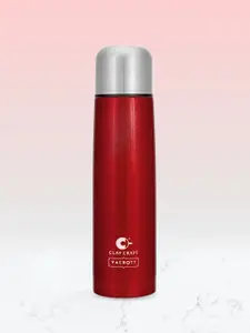 CLAY CRAFT Red & Silver Toned Stainless Steel Double Wall Vacuum Water Bottle 1L