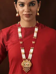 Rubans Gold-Plated Artificial Stones-Studded & Beaded Necklace & Earrings