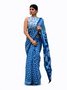 JALTHER Floral Printed Pure Cotton Block Print Saree