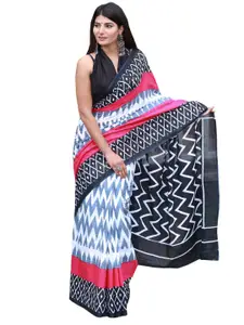 JALTHER Geometric Pure Cotton Block Print Saree