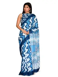 JALTHER Geometric Block Print Pure Cotton Saree