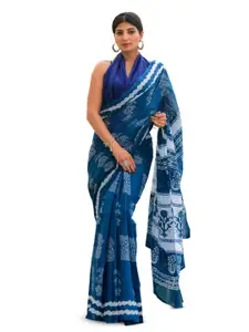 JALTHER Ethnic Motifs Pure Cotton Block Print Saree