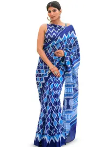 JALTHER Geometric Block Print Pure Cotton Saree