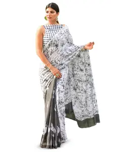 JALTHER Abstract Block Print Pure Cotton Saree
