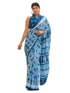 JALTHER Floral Block Print Pure Cotton Saree