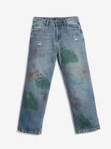 LilPicks Girls Jean Tie & Dye Dyed Mildly Distressed Light Fade Cotton Jeans