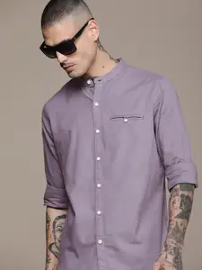 WROGN Men Slim Fit Band Collar Pure Cotton Casual Shirt