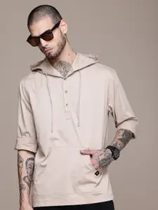 WROGN Self Design Opaque Hooded Casual Shirt