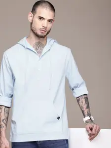 WROGN Self Design Opaque Hooded Casual Shirt