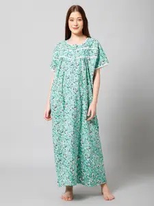 Winza Designer Foral Printed Pure Cotton Maxi Nightdress