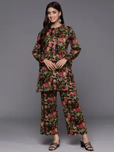 Varanga Floral Printed Long Sleeves Pure Cotton Top with Trouser