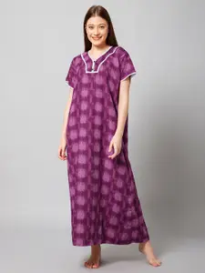 Winza Designer Abstract Printed Pure Cotton Maxi Nightdress