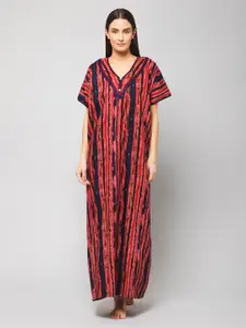 Winza Designer Abstract Printed V-Neck Pure Cotton Maxi Nightdress