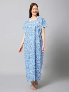 Winza Designer Floral Printeded Pure Cotton Maxi Nightdress