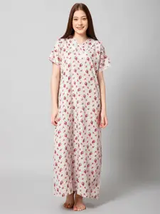 Winza Designer Foral Printed Pure Cotton Maxi Nightdress