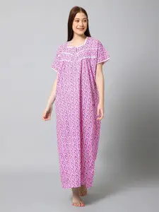 Winza Designer Floral Printed Pure Cotton Maxi Nightdress