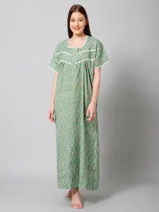 Winza Designer Floral Printed Pure Cotton Maxi Nightdress