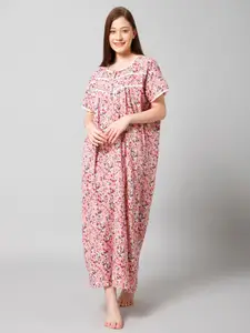 Winza Designer Floral Printed Square Neck Pure Cotton Maxi Nightdress