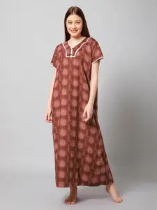 Winza Designer Abstract Printed Pure Cotton Maxi Nightdress
