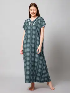 Winza Designer Abstract Printed Cotton Maxi Nightdress