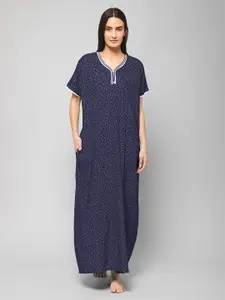 Winza Designer Polka Dots Printed Pure Cotton Maxi Nightdress