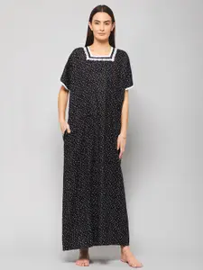 Winza Designer Polka Dots Printed Pure Cotton Maxi Nightdress