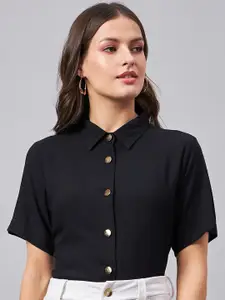 Style Quotient Black Smart Spread Collar Casual Shirt