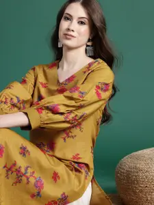 Sangria Puff Sleeves Floral Printed Kurta
