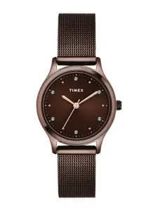 Timex Women Brown Brass Dial & Stainless Steel Bracelet Style Analogue Watch TW0TL8718
