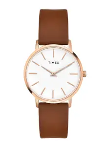 Timex Women Brass Dial Leather Straps Analogue Watch TWEL15609