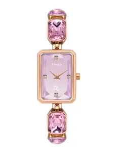 Timex Women Rectangular Brass Dial Bracelet Style Straps Analogue Watch TWEL16906