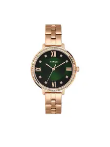 Timex Women Embellished Stainless Steel Bracelet Style Straps Analogue Watch-TWEL14710