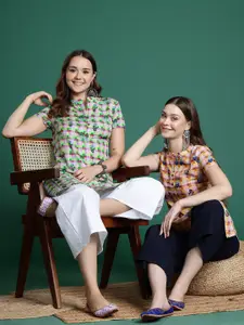 Sangria Checked Indie Floral High-Low Kurta