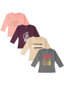 Luke & Lilly Girls Pack Of 4 Typography Printed Round Neck Cotton Regular Fit T-shirts