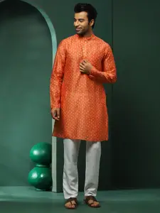 AKS Bandhani Printed Mandarin Collar Long Sleeves Chanderi Silk Straight Kurta