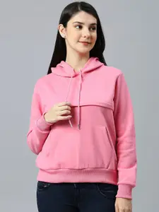 True Shape Women Pink Printed Hooded Sweatshirt